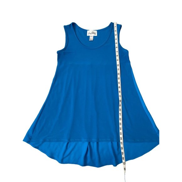 Joseph Ribkoff Pleated Back Mixed Media Tank Tunic Top High‎ Low Hem Blue 4 - Picture 3 of 5